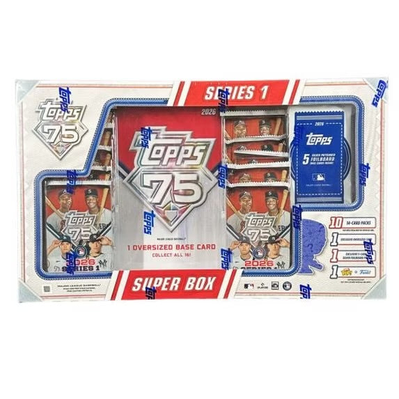 2026 Topps Series 1 Baseball Super Box – 10 Packs with Exclusive Silver Foilboard Pack & Bitty Pop