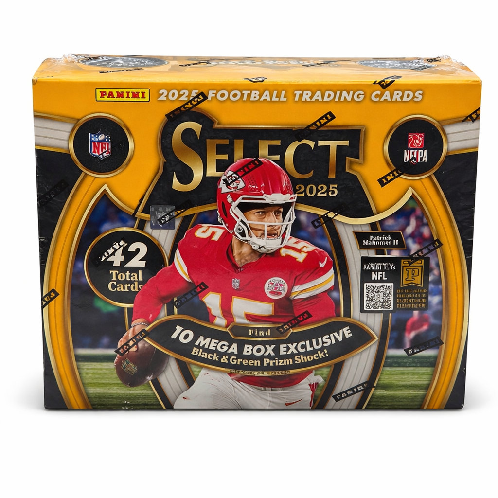 2025 Panini Select Football Mega Box (42 Cards) – Black & Green Prizm Shock Exclusive