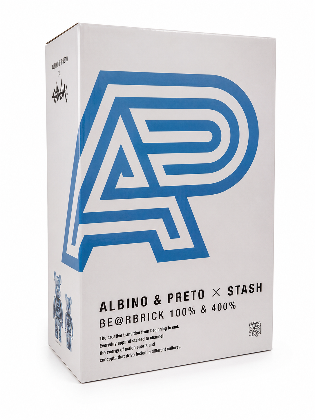 Medicom Toy BE@RBRICK 100% & 400% Albino & Preto x Stash Figure Set – Designer Art Toy Collectible