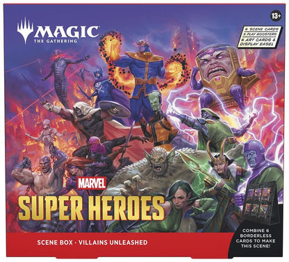 Magic: The Gathering x Marvel Super Heroes – Villains Unleashed Scene Box | 3 Play Boosters + 6 Traditional Foil Scene Cards | MTG Sealed
