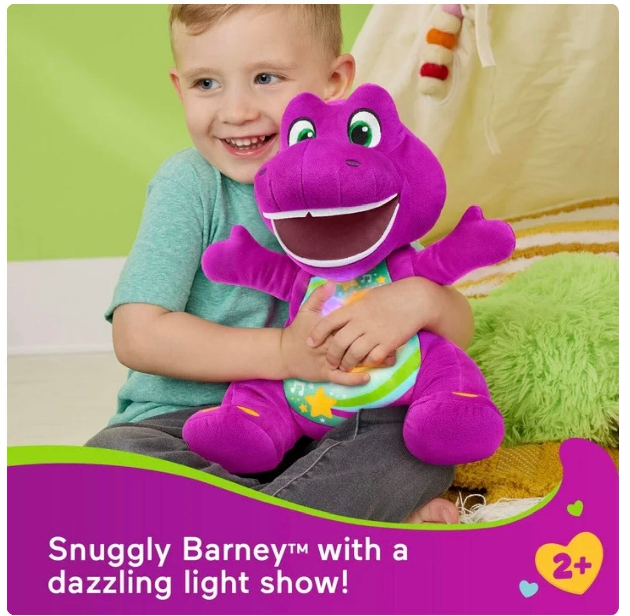 Barney’s World Heart Glow Barney Plush 15” Interactive Light-Up Stuffed Animal