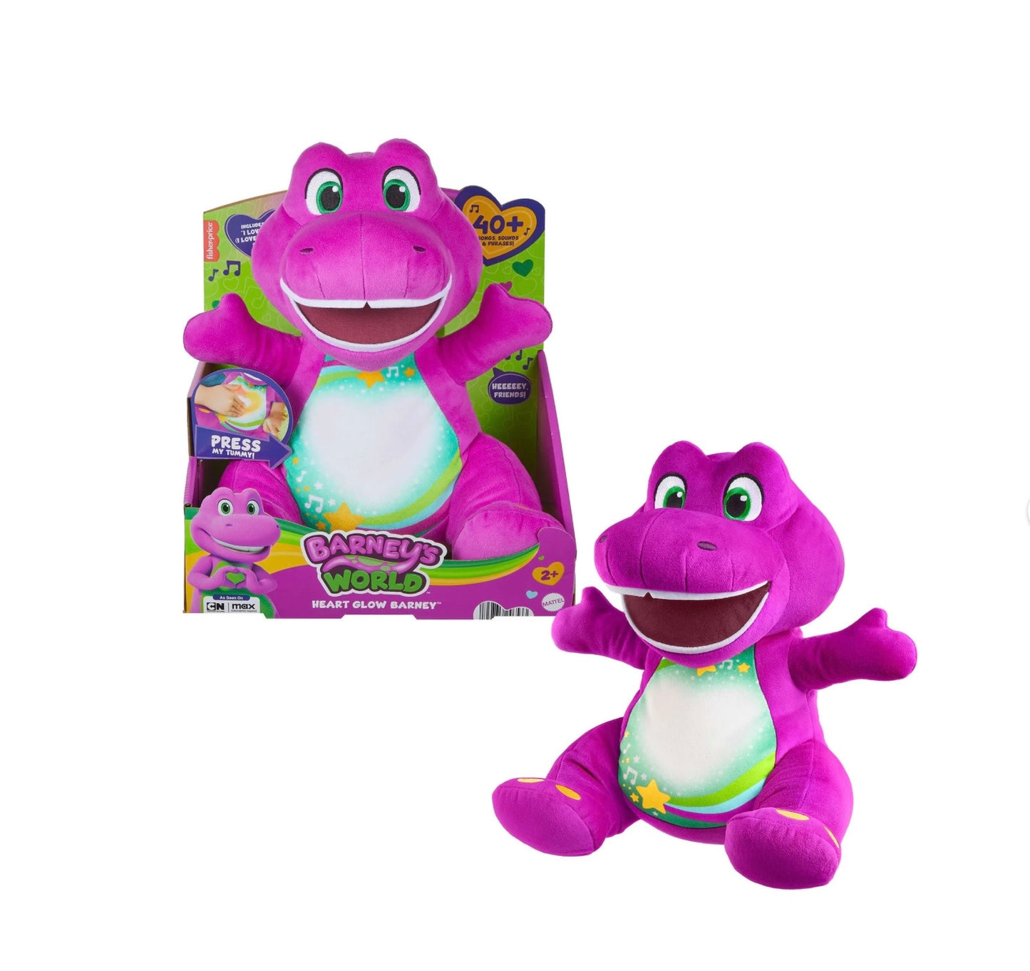 Barney’s World Heart Glow Barney Plush 15” Interactive Light-Up Stuffed Animal