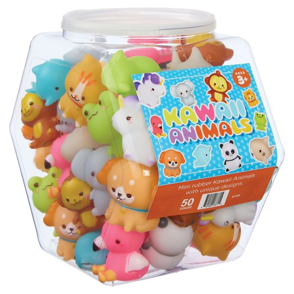 Kawaii Mini Rubber Animal Toy Set – 50-Piece Assorted Animals with Storage Tub