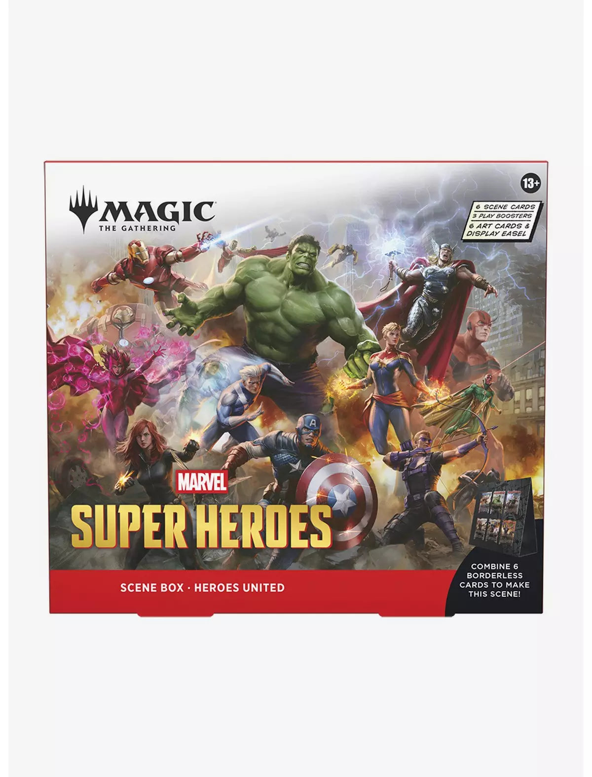 Magic: The Gathering x Marvel Super Heroes – Heroes United Scene Box | 3 Play Boosters + 6 Traditional Foil Scene Cards | MTG Sealed