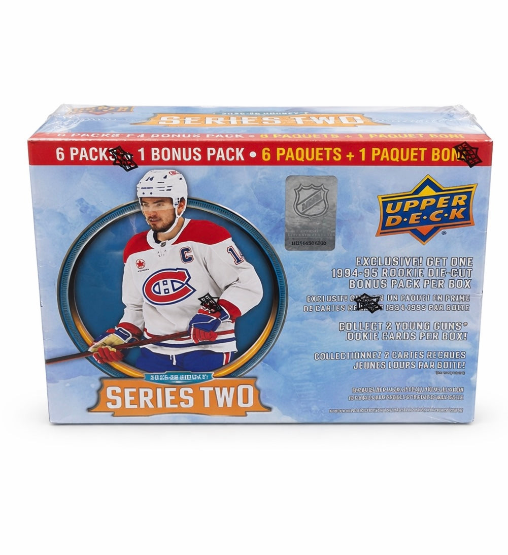 Upper Deck 2025-26 Hockey Series Two Retail Box (6 Packs + 1 Bonus Pack) NHL Trading Cards
