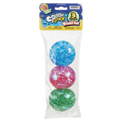3-Pack Glitter Stress Ball Squishy Toys – 2.5 Inch – Assorted Colors