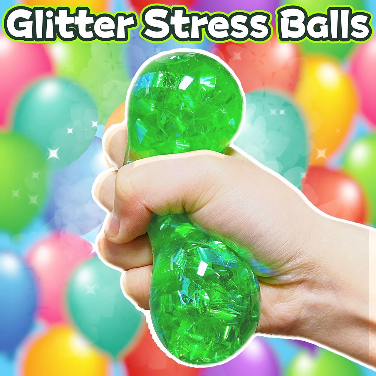3-Pack Glitter Stress Ball Squishy Toys – 2.5 Inch – Assorted Colors