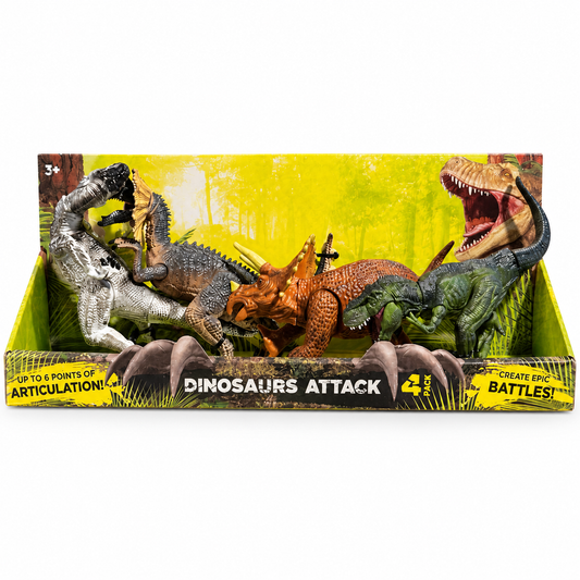 Dinosaurs Attack 4-Pack Dinosaur Action Figure Set – Ages 3+