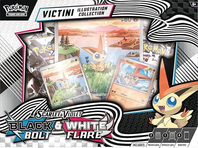 Pokémon TCG: Scarlet & Violet – Black & White Bolt & White Flare Victini Illustration Collection Box