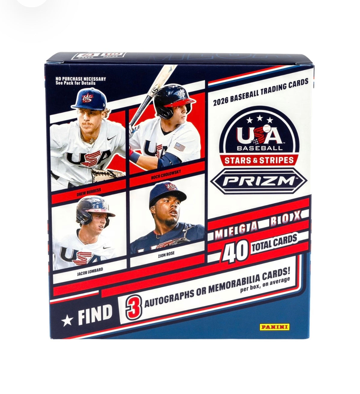 2026 Panini USA Stars & Stripes Prizm Baseball Mega Box – 40 Cards