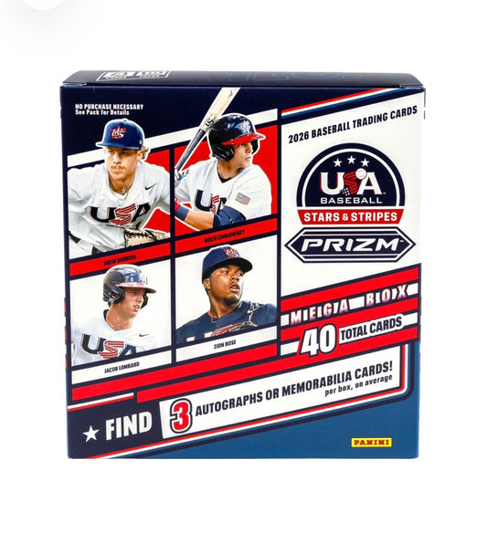 2026 Panini USA Stars & Stripes Prizm Baseball Mega Box – 40 Cards