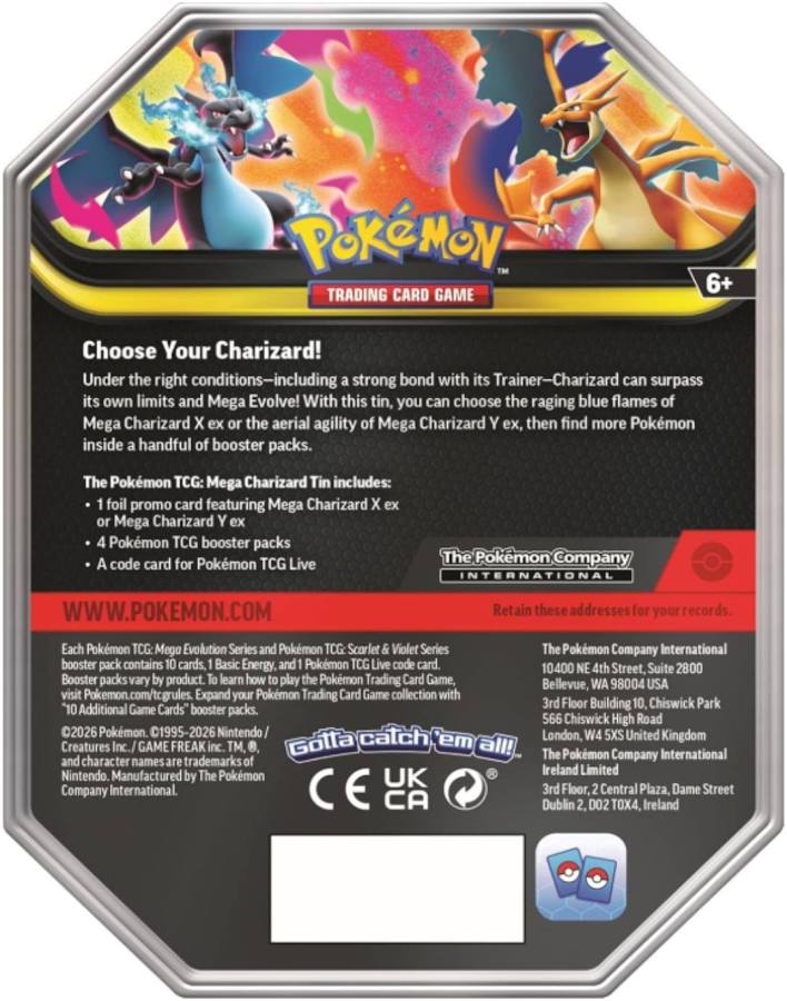 okémon TCG Mega Charizard X Tin – Includes Mega Charizard EX Promo Card & 4 Booster Packs