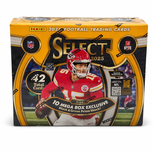 2025 Panini Select Football Mega Box (42 Cards) – Black & Green Prizm Shock Exclusive