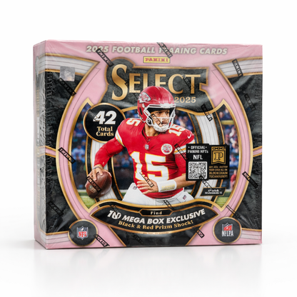 2025 Panini Select Football Mega Box (Pink) – 42 Cards | Black & Red Prizm Shock Exclusive