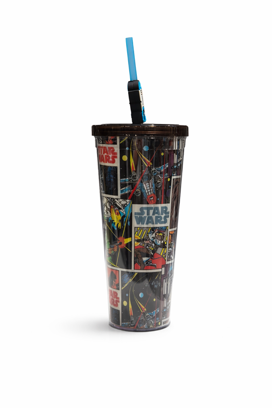 Star Wars Comic Art Acrylic Tumbler with Straw – Lightsaber Straw Top Travel Cup