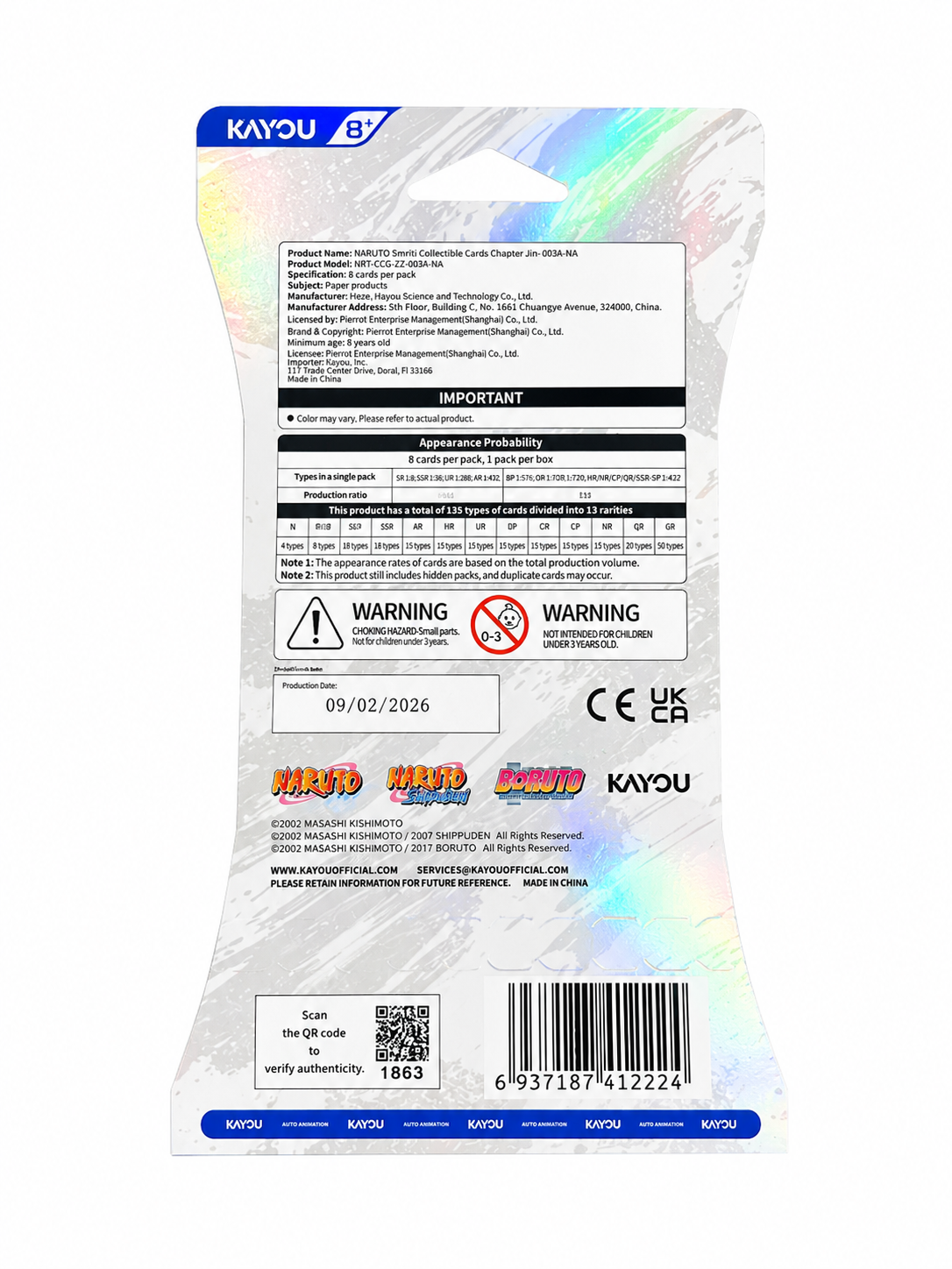 Kayou Naruto Smriti Trading Card Game: Chapter Jin Series 3 Sleeved Booster Pack (8 Cards)