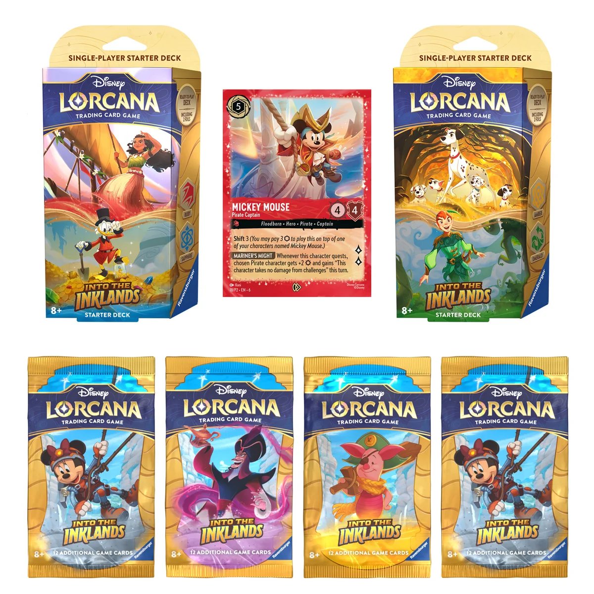 Disney Lorcana: Into the Inklands Gift Set – 2 Starter Decks, 4 Booster Packs & Exclusive Mickey Mouse Promo Card