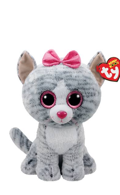 Ty Beanie Boos Kiki the Grey Cat Plush – 18 inches Large Soft Stuffed Animal with Pink Bow