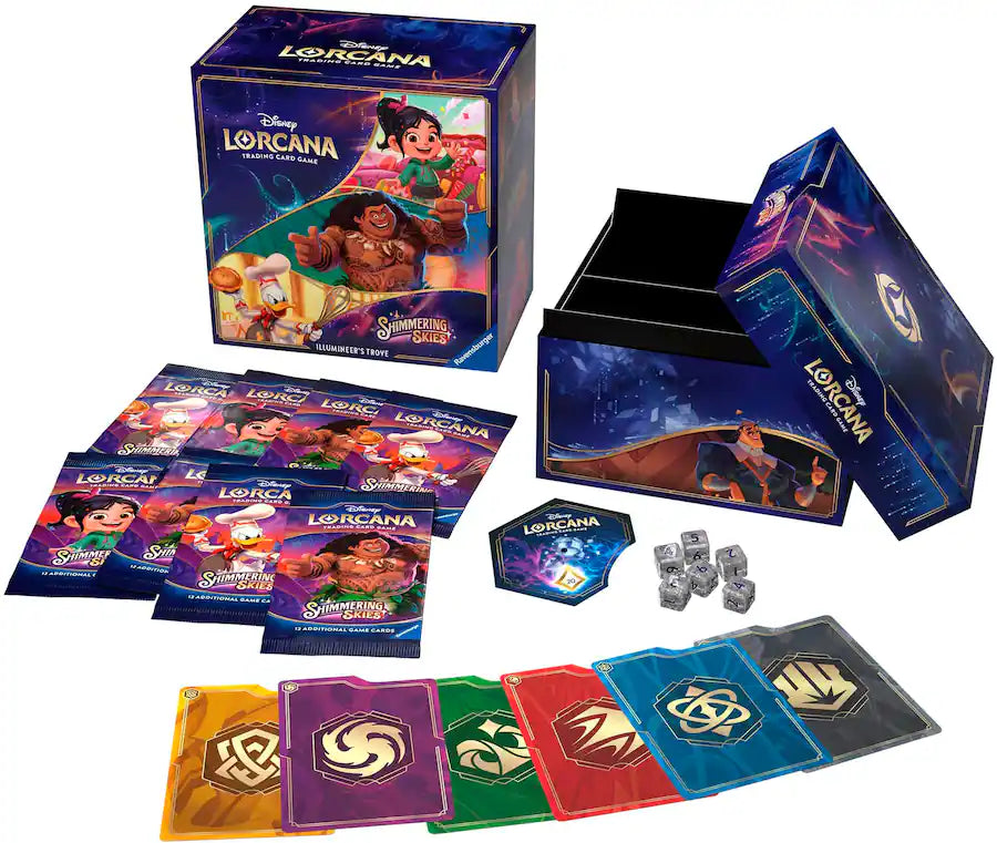 Disney Lorcana: Shimmering Skies Illumineer’s Trove | Storage Box, 8 Booster Packs & Accessories | Ravensburger